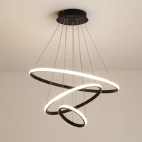 Lampu Chandelier LED 360 Modern Aluminium Emas Putih Hangat untuk Ruang Tamu Hotel Desain Lampu Gantung Lingkaran 3 Ring