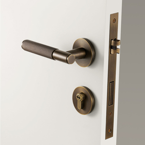 Bộ tay nắm cửa bằng đồng thau có khía, bộ khóa cửa trong nhà, khóa từ, cửa giả, kiểu EU - Product Image 3