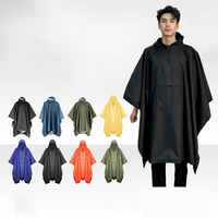 Poncho de pluie réutilisable carré simple imperméable bleu marine en plastique épais personnalisé avec logo de marque D5793 et sac de rangement