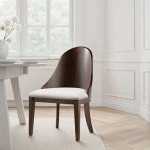 OEHOME DB Lot de 2 chaises de salle à manger modernes du milieu du siècle, capitonnées, dossier tonneau, finition bois de noyer brun, pour salon, maison, bureau - Product Image 1