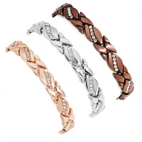 Bracelet Énergétique Magnétique Thérapeutique Détachable, Style Rétro, Incrusté de Diamants, Motif Feuille Brossée, Accessoire de Santé, Vente en Gros