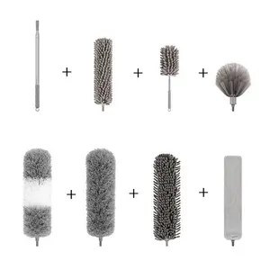 8-Piece Bendable Household Aço Inoxidável Microfibra Extensível Pólo Teto Ventilador Cleaner Brush Duster Kit Set para Limpeza Doméstica