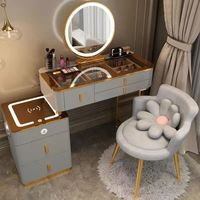 Table de maquillage LED de style industriel, coiffeuse intelligente avec cadre en bois et métal, OEM, prix bas