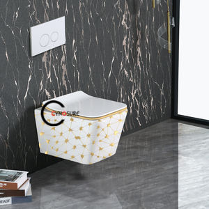 Nouvelle collection d'accessoires pour toilettes intelligentes murales, WC suspendu en céramique doré, WC mural plaqué or. - Product Image 2