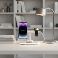 Chargeur Magnétique Sans Fil 5-en-1 avec Veilleuse, Station de Charge Rapide 15W pour iPhone 17/16/15, iWatch et Microphone Type-C