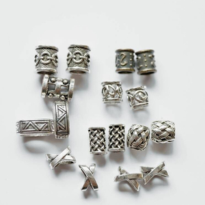 10 Piezas de Cuentas Vintage de Bronce Antiguo <span class=keywords><strong>para</strong></span> Trenzas de Cabello, Barba, Rastas, Anillos Tubulares, Dijes con Runas Vikingas <span class=keywords><strong>para</strong></span> Hacer Joyería y Collares - Product Image 2