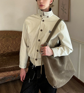 Blouson en Toile Beige Décontracté pour Homme, Style Streetwear <span class=keywords><strong>Vuitton</strong></span>, Coupe-Vent, avec <span class=keywords><strong>Logo</strong></span> sur le Devant, Fermeture Éclair Fine et Coupe Oversize pour l'Automne - Product Image 4