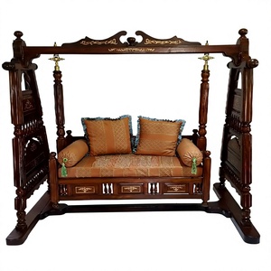 Indoor Teak Wood Carved Oonjal for Home Traditional Teak Wooden <b>Swing</b> for Living Area Walnut Finish Hand Carved <b>Swing</b> Home USA - Product Image 1
