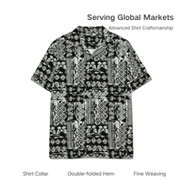 Kemeja Pria Hawaii Kerah Camp Hitam Putih Batik Tribal Patchwork Print Aloha Pantai Kasual Musim Panas ODM