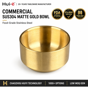 Tazón de Sopa de Acero Inoxidable SUS304 Dorado Mate, Aprobado por la FDA, Apto para Lavavajillas Comercial, Doble Pared Aislada, Tazón Coreano para Arroz - Product Image 1
