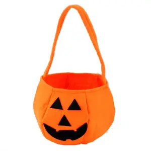G578 saco de doces infantil estilo novidade Halloween com alça, saco de doces barato em forma de abóbora com padrão fantasma para o Halloween