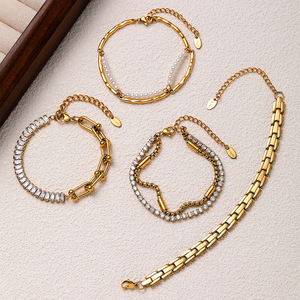 Ensemble de bracelets pour femme, comprenant une chaîne tennis, un bracelet à strass, un bracelet à maillons superposables, des perles de zircone et des perles. - Product Image 6