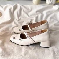 Chaussures habillées Mary Janes à bout carré pour femmes, nouvelle collection printemps 2026, avec nœud, talons plats confortables, talon épais, tige synthétique, couleur intemporelle