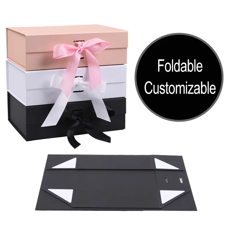 Custom personal logo magnet box ready to ship large black luxury gift box with magnetic closure box