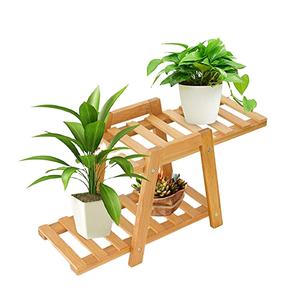 2 Katlı Ayaklı Çok Amaçlı Balkon Bambu Malzeme Saksılık - Product Image 1
