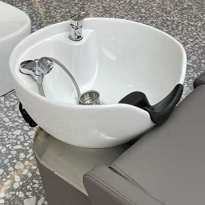 Cama de Champú Japonesa para Peluquería, Cama de Spa Especial con Estructura de Cuero Sintético, Reposapiés Ajustable, Cerámica Ecológica - Product Image 3