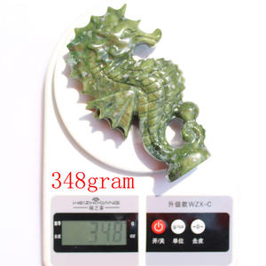 Ippocampo di giada verde naturale intagliato a mano che intaglia il cavalluccio marino animale di cristallo per la decorazione - Product Image 6