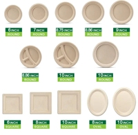 Assiettes rondes en bagasse de 9 pouces, naturelles, non blanchies, jetables, biodégradables, compatibles micro-ondes, vaisselle, lot de 50, camping