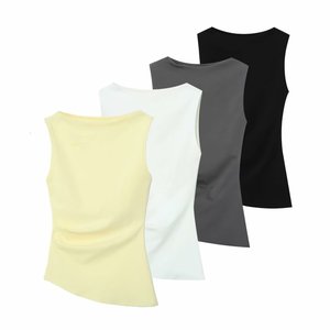 Haut froncé jaune pour femme, collection été 2026, débardeur asymétrique décontracté pour la plage - Product Image 6