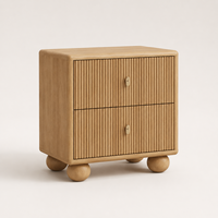 Ensemble complet de meubles de chambre à coucher Japandi, lit en chêne massif cannelé + commode + table de chevet pour appartement