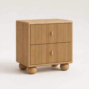 Juego Completo de Muebles de Dormitorio Estilo Japandi, Cama de Roble Macizo Acanalado + Cómoda + Mesa de Noche para Apartamento - Product Image 2