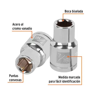 Truper 7/16 \ "6-Punta Dado Cuadro 1/2 \" Caja Con 6 Unidades Socket De Calidad - Product Image 2
