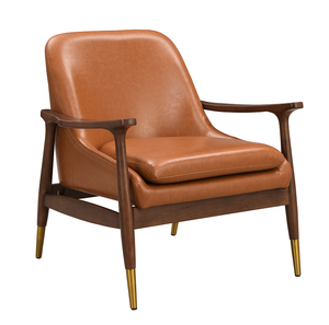 29.2'' Mid-Century Faux Leather Accent Chair with Cushioned Seat, Solid <b>Wood</b> <b>Frame</b>, and Brass-Tipped Legs - Product Image 5