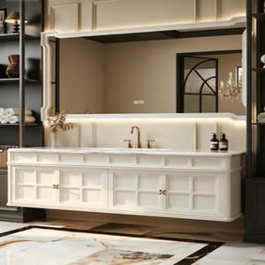Light luxury French retro intelligent <b>mirror</b> cabinet integrated rock slab basin wall mounted bathroom cabinet - Product Image 3