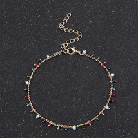 Chaîne de cheville Bowei faite à la main avec perles de riz colorées et pendentif pompon, ornement de pied en chaîne dorée