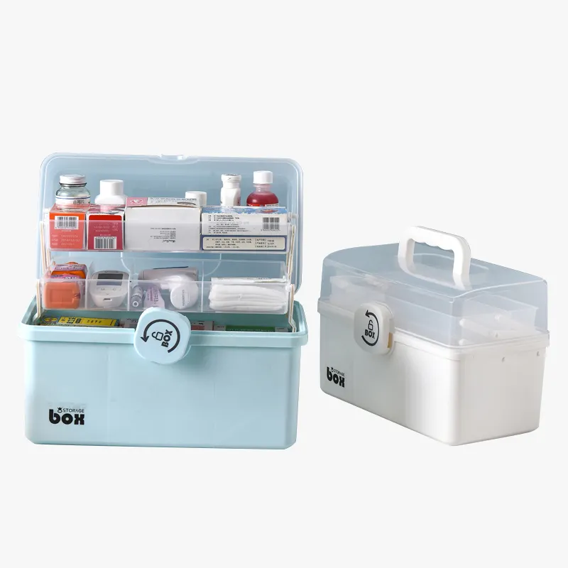 Family pill Organizer Kit Box with Handle plastic Household Medicine Storage Box High-capacity Containers