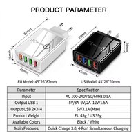 Chargeur mural USB 4 ports QC3.0 à chargement rapide, prise UE/US, adaptateur secteur portable de voyage, logo personnalisé, vente en gros directe usine