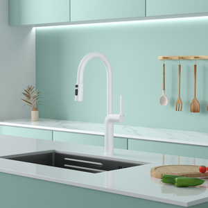 หัวก๊อกเหล็ก3ทางสำหรับห้องครัวสีขาวแบบคลา<span class=keywords><strong>ส</strong></span><span class=keywords><strong>ส</strong></span>ิกพร้อมส<span class=keywords><strong>เปร</strong></span>ย์แบบดึงลง - Product Image 3