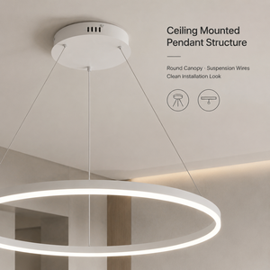 Lustre moderne en métal avec anneau, LED à intensité variable, télécommande, trois couleurs, grande taille, pour salle à manger, salon, décoration intérieure - Product Image 4