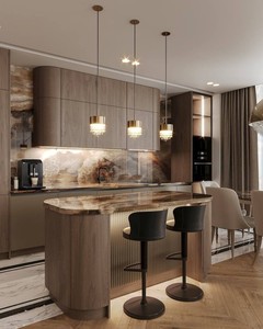 Gabinetes de <span class=keywords><strong>Cocina</strong></span> Modernos de Madera Oscura Estilo Vermont, Gabinetes de <span class=keywords><strong>Cocina</strong></span> Integrados de Mármol Artificial para <span class=keywords><strong>Cocina</strong></span> de Concepto Abierto - Product Image 4