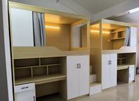 Lit de dortoir en bois personnalisable avec bureau, casier et armoire pour chambre, hôtel, école