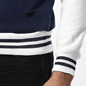 Veste de baseball pour homme, style varsity, patchwork, capuche, col montant, doublure en polaire écologique coupe-vent - Product Image 1