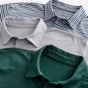 Chemises polo vierges à rayures avec logo personnalisé, polos de golf d'été de performance, en coton et en polyester, respirants et extensibles à séchage rapide pour hommes - Product Image 2
