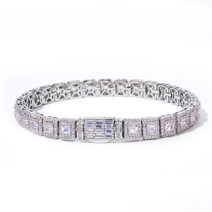 Flawless Urban Streetwear GRA Moissanite Square Link Bracelets S925 Silver <b>Iced</b> <b>Out</b> Geometric <b>Chain</b> Fold Over Clasp Women - Product Image 1
