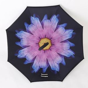 Parapluie inversé double couche à ouverture manuelle, design minimaliste, anti-goutte, en polyester, pour voiture, motif imprimé - Product Image 4