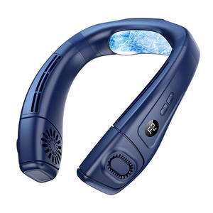 K031 Neckband Cooling Fan Portable Outdoor Rechargeable <b>USB</b> Touch <b>Control</b> Dark Blue - Product Image 1