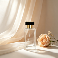 Flacons de parfum en verre transparent rectangulaires de luxe de haute qualité 100 ml 80 ml avec couvercle pour emballage de parfum, boîte cadeau