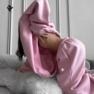 Completo da donna oversize rosa casual con felpa e joggers, <span class=keywords><strong>tuta</strong></span> sportiva 2 pezzi per il tempo libero e la palestra - Product Image 3
