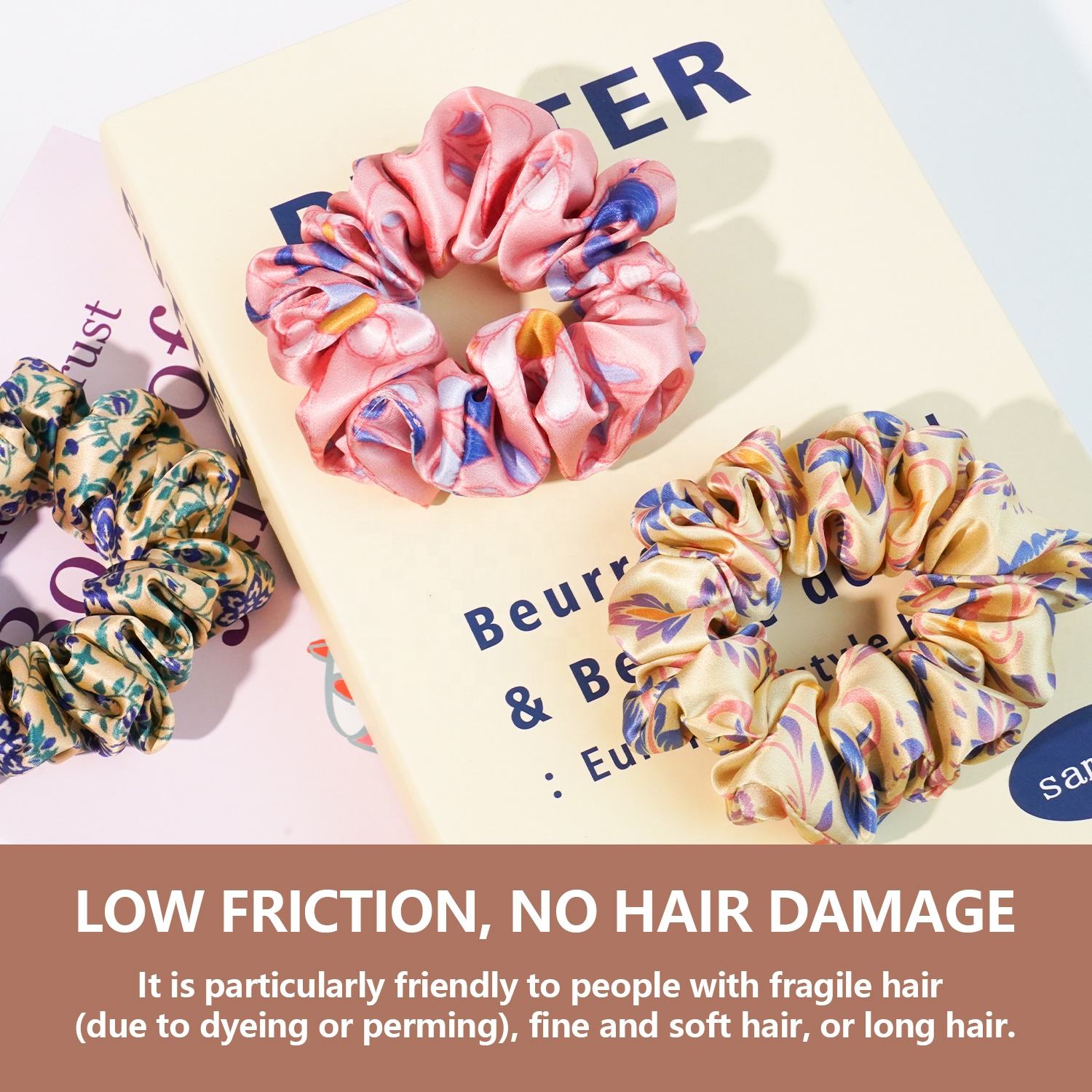 New Arrivals 100% Mulberry Silk Printing Scrunchies 6A Grade Silk Hair Ties for Women