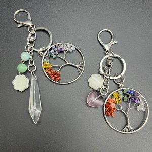 Crystal Tree Of Life <b>Keychain</b> Round Heart Wrapped Wisdom Tree Pendant Colorful Pebble Resin Portable Gift For Teachers Day - Product Image 2