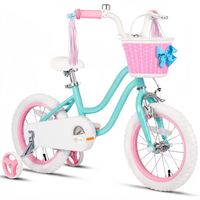 Vélo pour filles de 16 pouces, cadre en acier au carbone, édition rose rêveuse et blanc, accents bleu clair, panier orné d'un nœud, poignée à pompons, stable