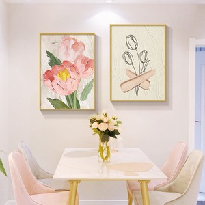 Dipinto Decorativo Moderno Minimalista Stile Crema con Fiori <span class=keywords><strong>di</strong></span> Tulipano, Quadro Incorniciato Fluttuante per Arredamento Soggiorno - Product Image 1