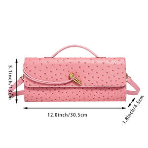 Pochette pour femme en similicuir grain d'autruche, élégante et polyvalente, avec rabat, pour soirée, rendez-vous, bureau et voyage - Product Image 2