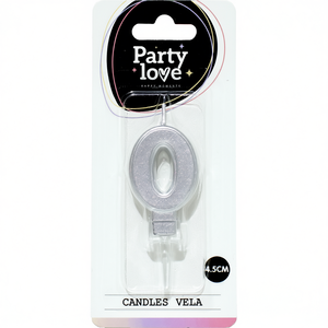Vela Plateada con el Número 0 para Fiestas, Velas de Cumpleaños de 4.5 cm - Product Image 1