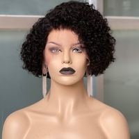 Perruque courte bouclée en dentelle frontale Joywigs, cheveux humains, couleur naturelle, cheveux vierges brésiliens, dentelle suisse, noir naturel