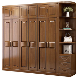 Armario de Madera Maciza Estilo Chino, Cinco Puertas, Gran Capacidad, Armario con Puertas Abatibles para Dormitorio - Product Image 4